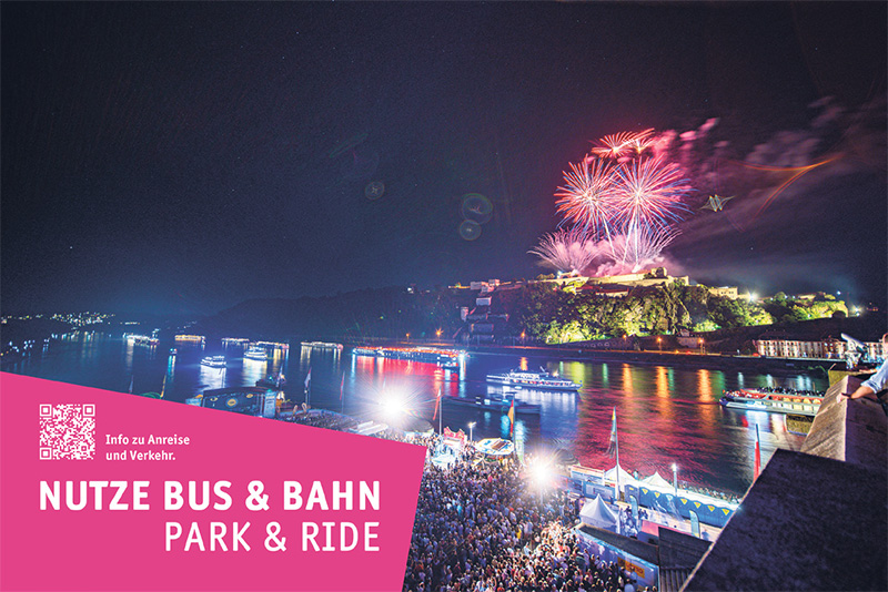 Rhein in Flammen Koblenz, 8.-10.8.2025, Nutze Bus&Bahn, Park&Ride